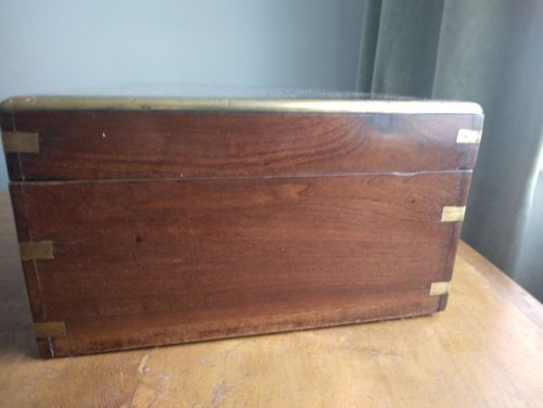 Antique campaign sewing, jewellery box, brass bound - Image 6