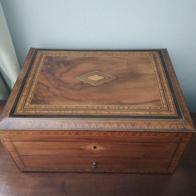 Victorian walnut sewing and jewellery box