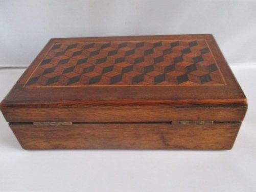 Edwardian oak box with parquetry - Image 5