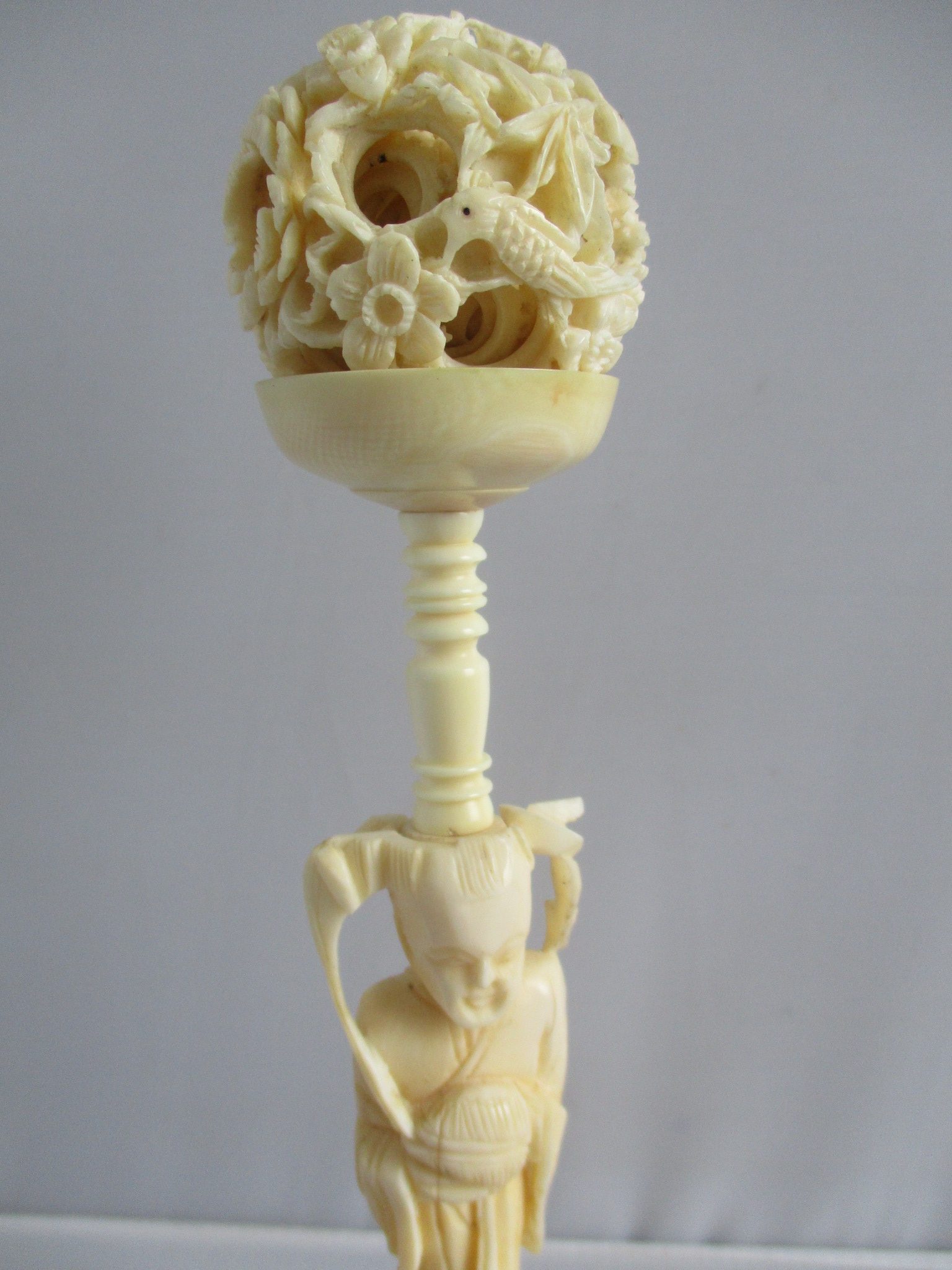 Chinese puzzle ball on stand in ivory - Image 2